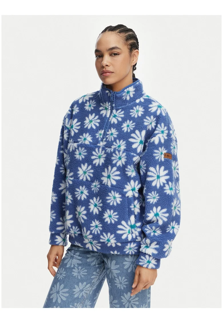 Hanorac sport pentru dama,  model floral, oversize, albastru, poliester
