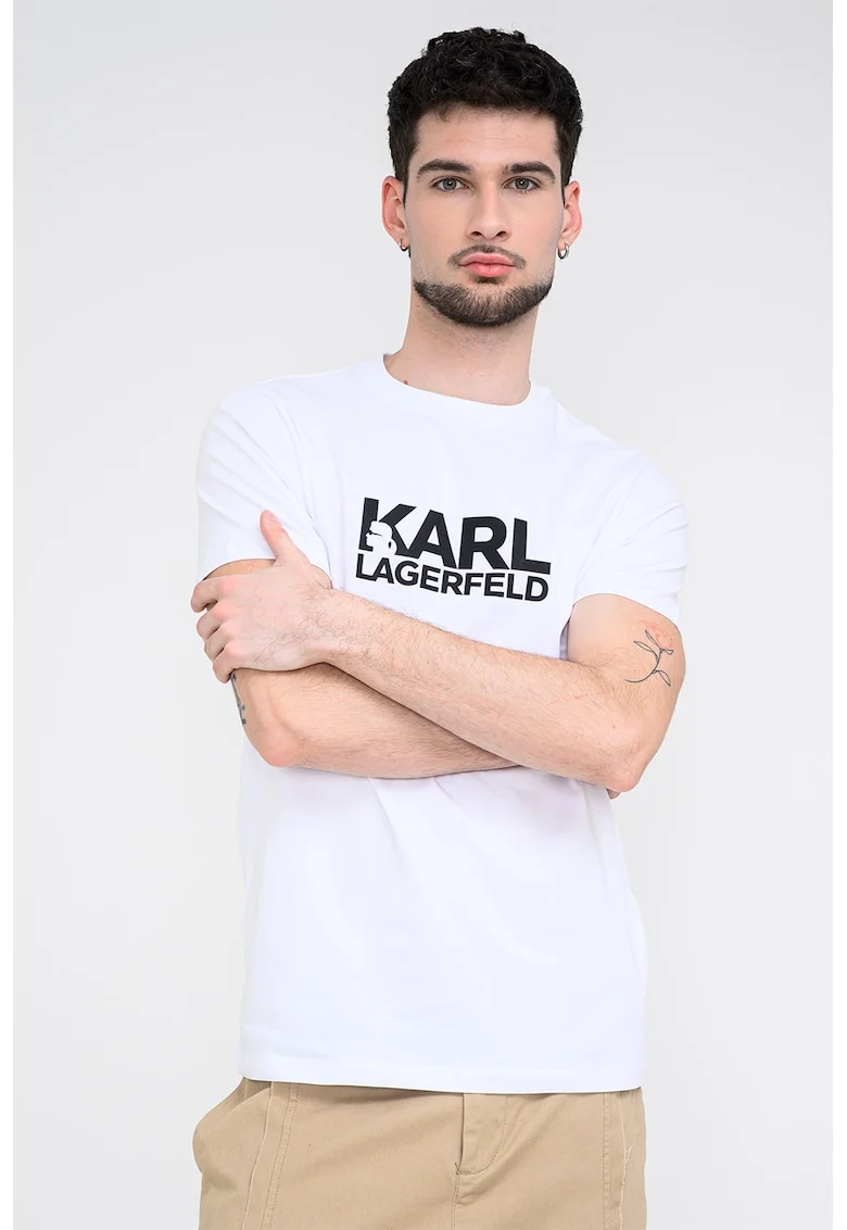 Tricou cu decolteu la baza gatului si logo, Alb