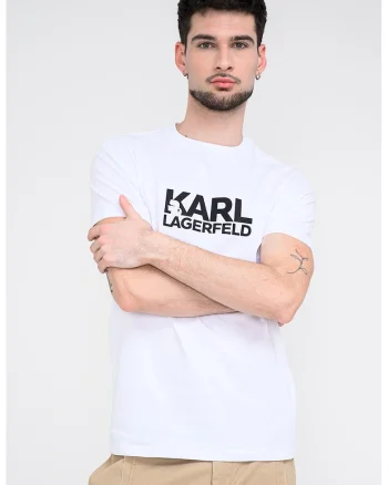 Tricou cu decolteu la baza gatului si logo, Alb