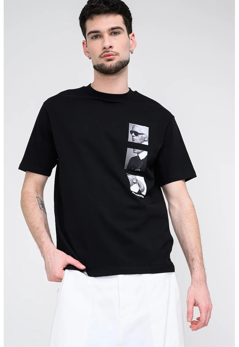 Tricou din bumbac cu imprimeu foto, Negru