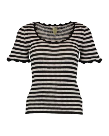 Tricou cu model in dungi Faya, Negru/Alb murdar