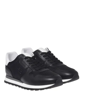 Pantofi sport low-cut cu garnituri de piele, Negru