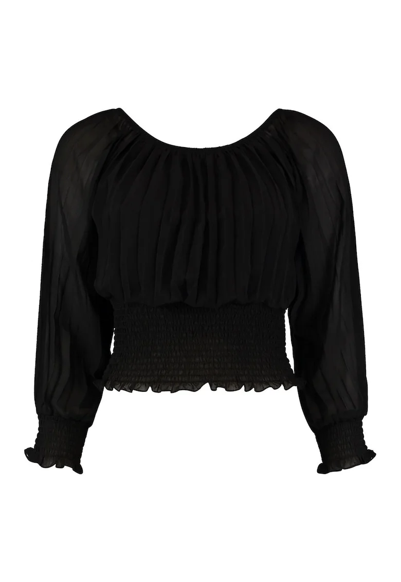 Bluza cu insertii elastice si decolteu barcuta, Negru