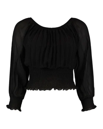 Bluza cu insertii elastice si decolteu barcuta, Negru