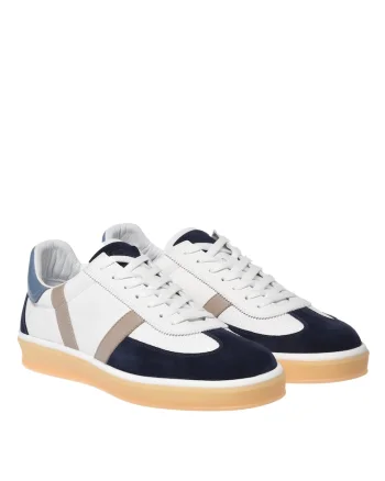 Pantofi sport de piele si piele intoarsa cu perforatii, Albastru