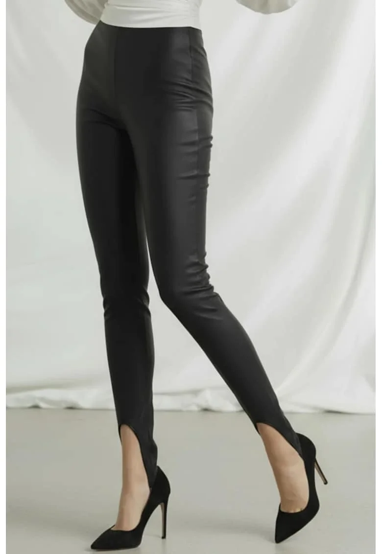 Colanti din piele ecologica cu talie inalta Stirrup Luxe, Negru