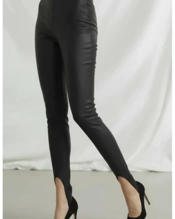 Colanti din piele ecologica cu talie inalta Stirrup Luxe, Negru