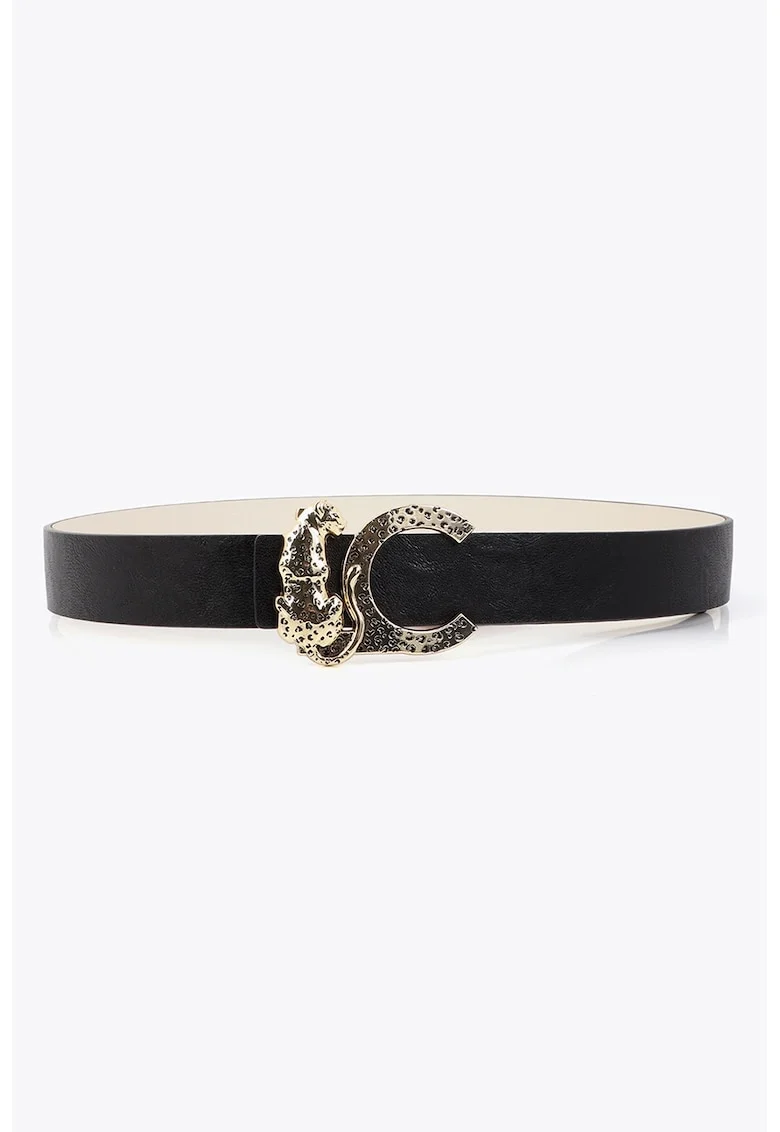 Curea reversibila cu catarama in forma de logo, Negru/Crem