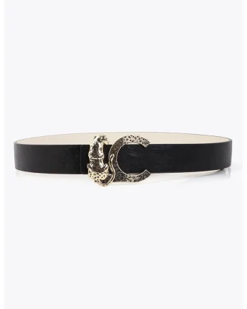 Curea reversibila cu catarama in forma de logo, Negru/Crem