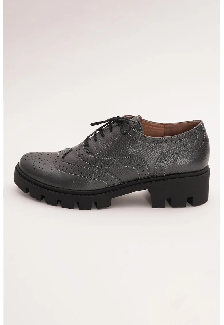 Pantofi din piele cu garnituri perforate, Gri antracit