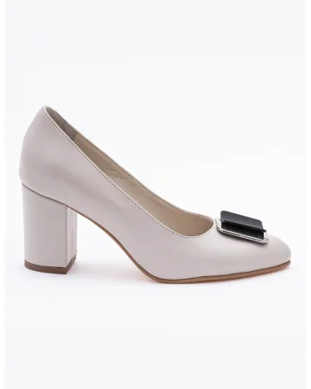 Pantofi de piele cu toc masiv, Gri deschis