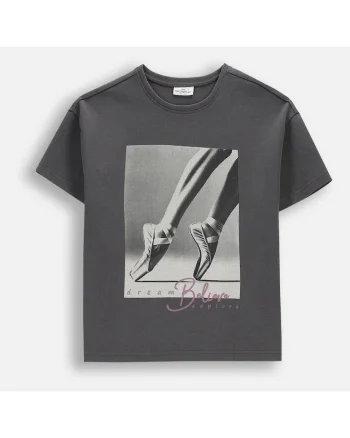 Tricou  pentru fete, grafit, Gri grafit
