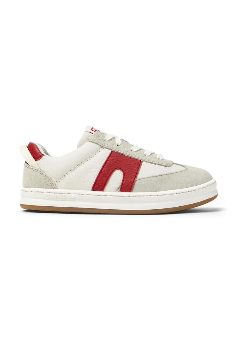 Pantofi sport Runner din piele si piele intoarsa, Rosu/Gri deschis