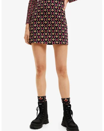 Fusta mini cu model grafic, Negru/Roz aprins