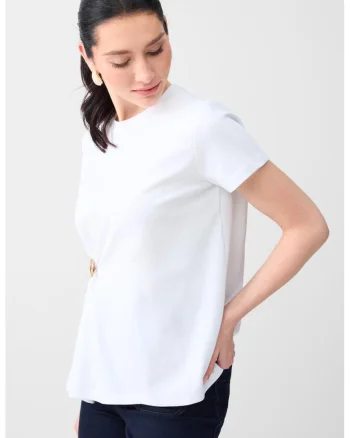 Tricou cu fronseu si detaliu metalic, Alb