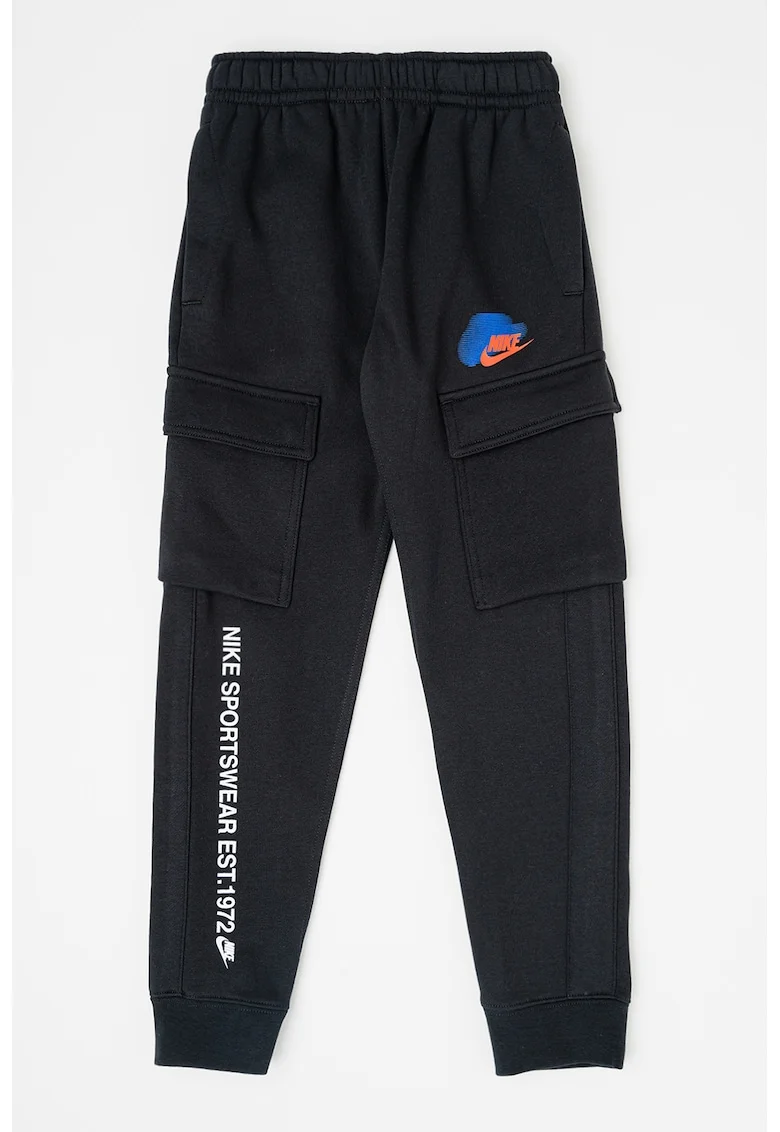 Pantaloni de trening cargo cu logo, Alb/Negru