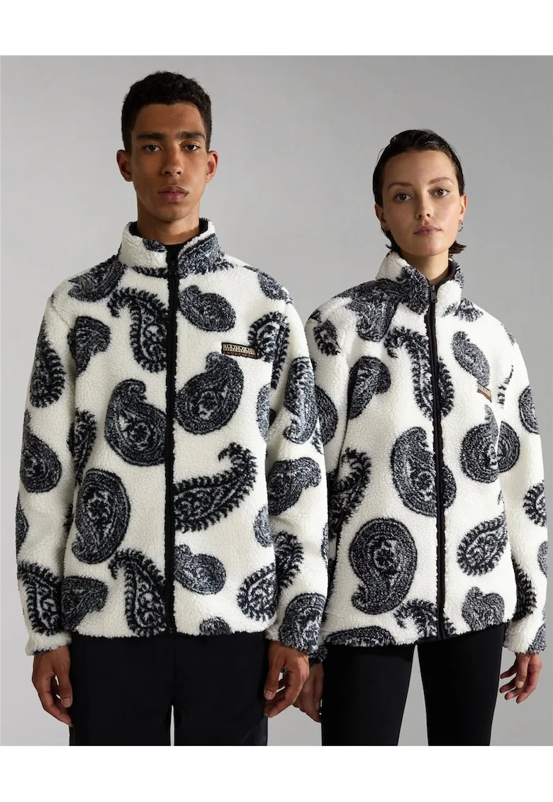 Bluza fleece unisex cu fermoar si model paisley,