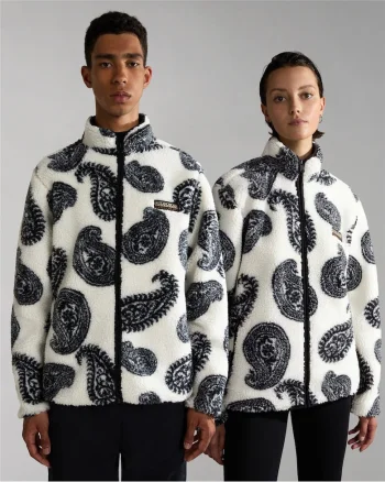 Bluza fleece unisex cu fermoar si model paisley,