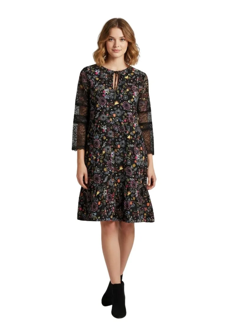 Rochie florala cu insertii de dantela,