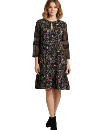 Rochie florala cu insertii de dantela,