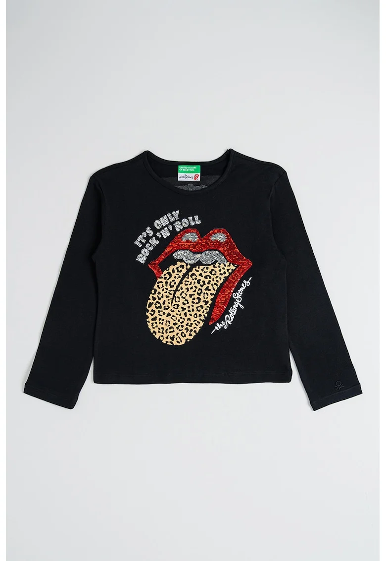 Bluza cu imprimeu si decolteu la baza gatului, Rosu/Negru/Maro camel