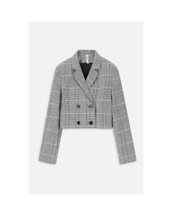 Sacou crop  cu model in carouri, Alb/Negru
