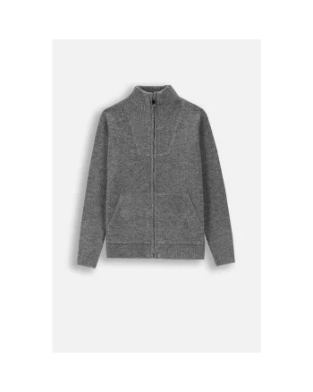 Cardigan cu fermoar si buzunare oblice, Gri