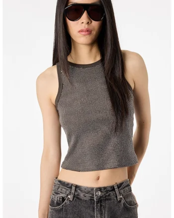 Top crop decorat cu strasuri, Gri inchis