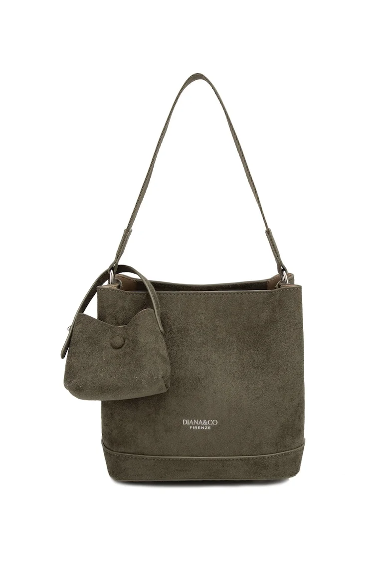 Geanta din piele ecologica cu bareta de umar si etui detasabil Novara Elite, Verde inchis