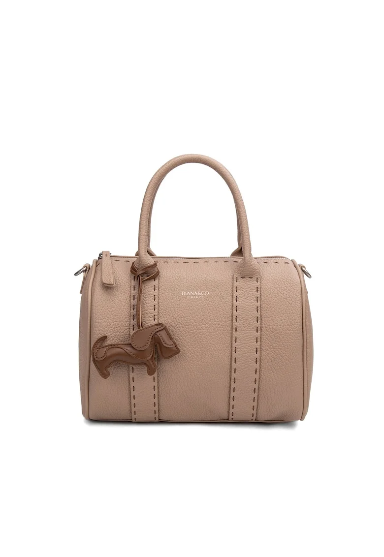 Geanta de piele ecologica cu bareta de umar si accesoriu decorativ Valoria Lux, Maro taupe