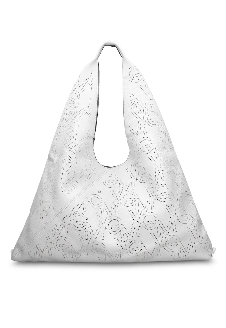 GianMarco, Geanta hobo de piele ecologica cu logo perforat Liviana Lux, Alb