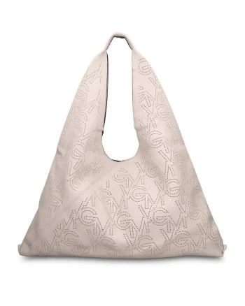 GianMarco, Geanta hobo de piele ecologica cu logo perforat Liviana Lux, Bej