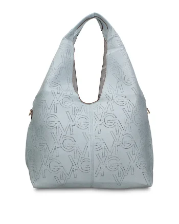 GianMarco, Geanta hobo de piele ecologica cu perforatii Aurelia Chic, Albastru deschis