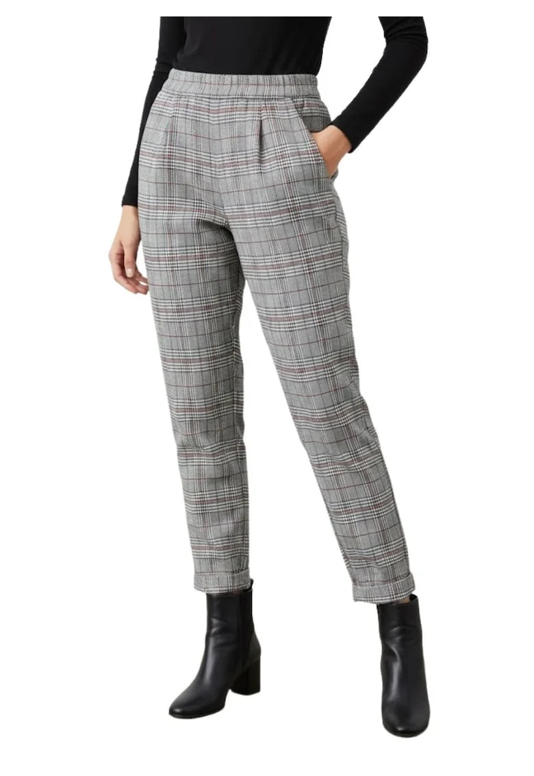 Pantaloni slim fit in carouri cu talie medie,