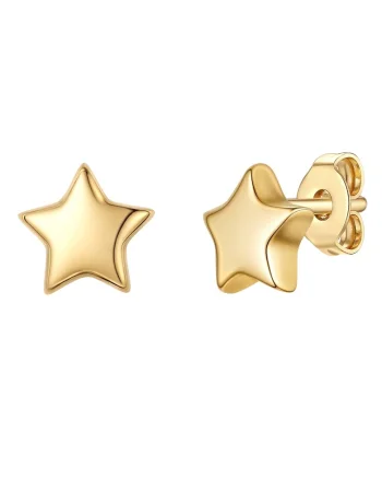Cercei cu tija placati cu aur de 14K, in forma de stea, Auriu