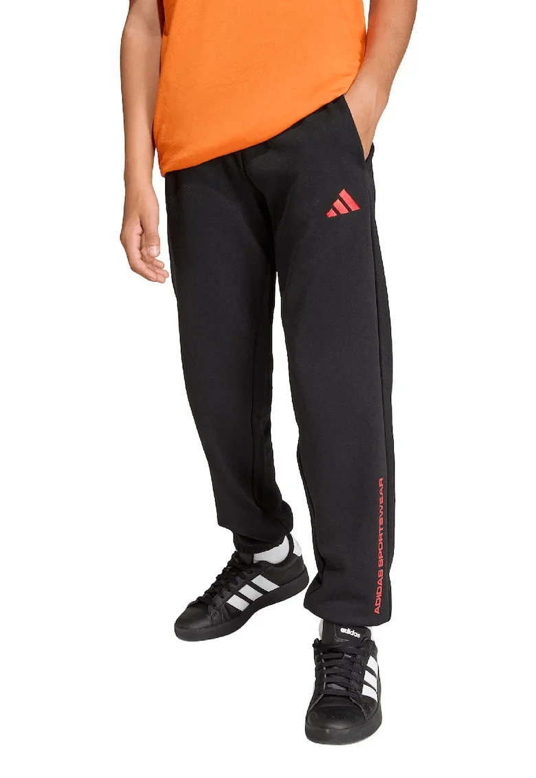 Pantaloni de trening cu logo si snur, Negru/Portocaliu