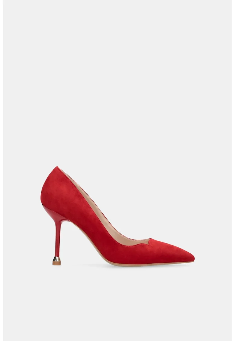 Pantofi din piele intoarsa cu varf ascutit si toc stiletto, Rosu