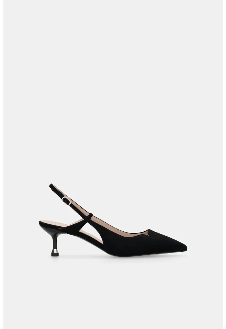 Pantofi slingback din piele intoarsa cu toc kitten, Negru