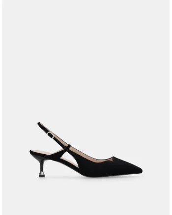 Pantofi slingback din piele intoarsa cu toc kitten, Negru