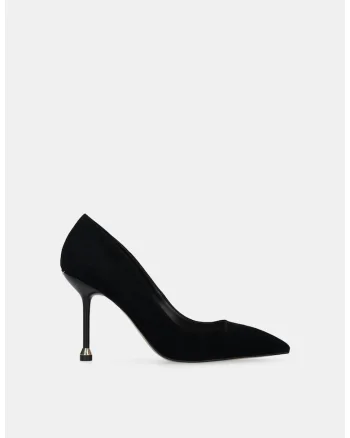 Pantofi din piele intoarsa cu varf ascutit si toc stiletto, Negru