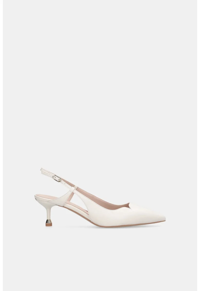 Pantofi din piele cu toc kitten, Alb/Gri