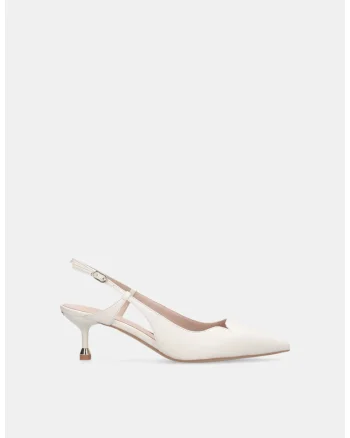 Pantofi din piele cu toc kitten, Alb/Gri