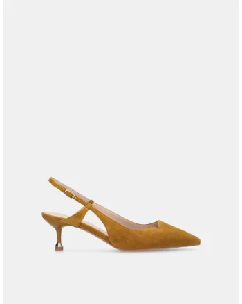 Pantofi slingback din piele intoarsa cu toc kitten, Galben mustar