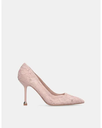Pantofi din dantela cu varf ascutit si toc stiletto, Roz deschis