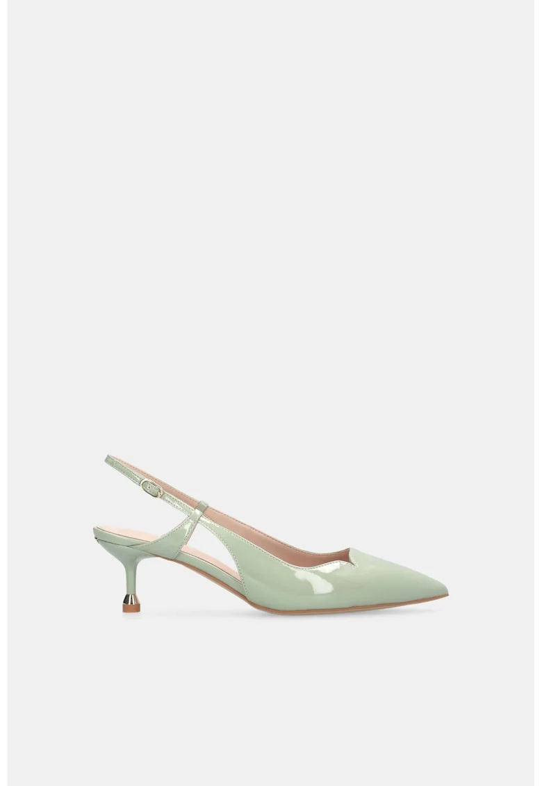 Pantofi din piele lacuita cu toc kitten, Verde pal