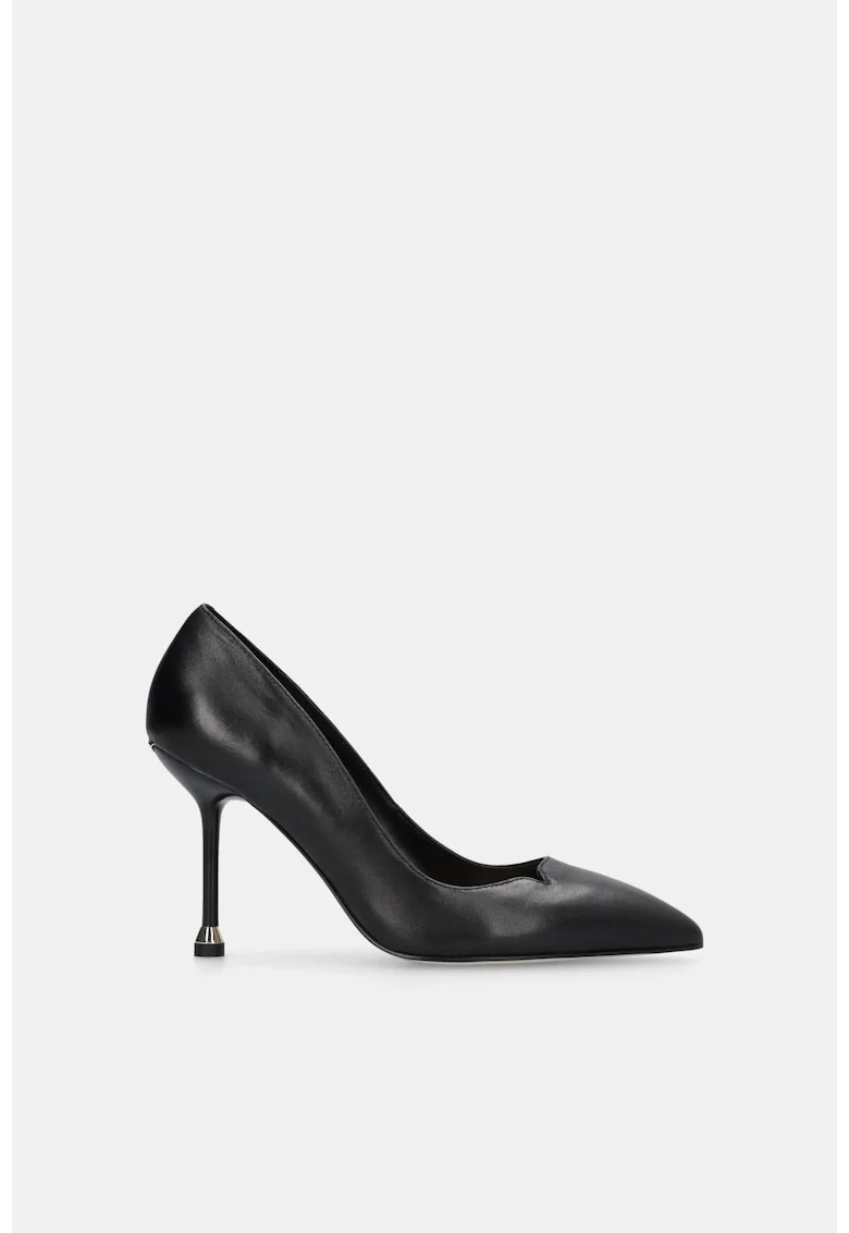 Pantofi din piele cu varf ascutit si toc stiletto, Negru