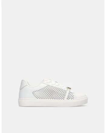 Pantofi sport din piele cu perforatii, Alb