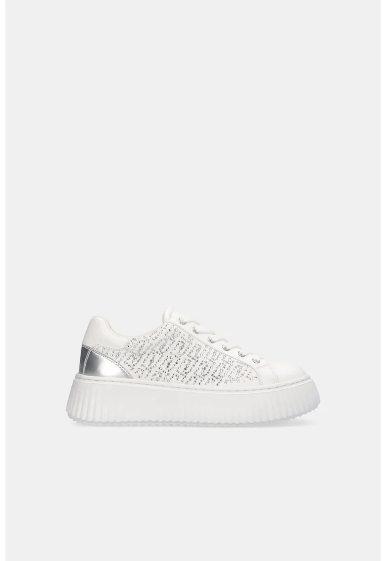 Pantofi sport cu si imprimeu monograma din strasuri, Alb