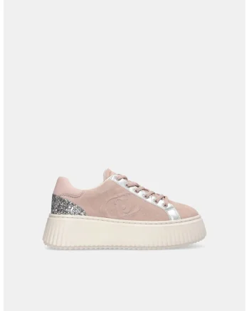 Pantofi sport flatform din piele intoarsa, Roz pal