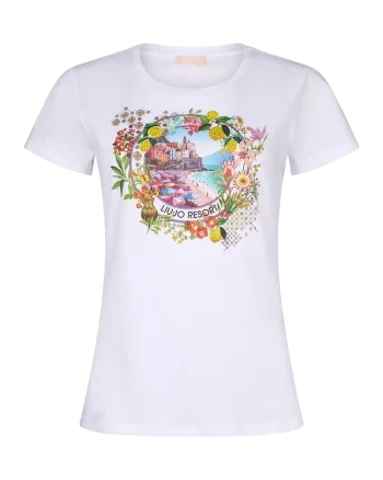 Tricou cu imprimeu grafic, Alb/Verde/Galben